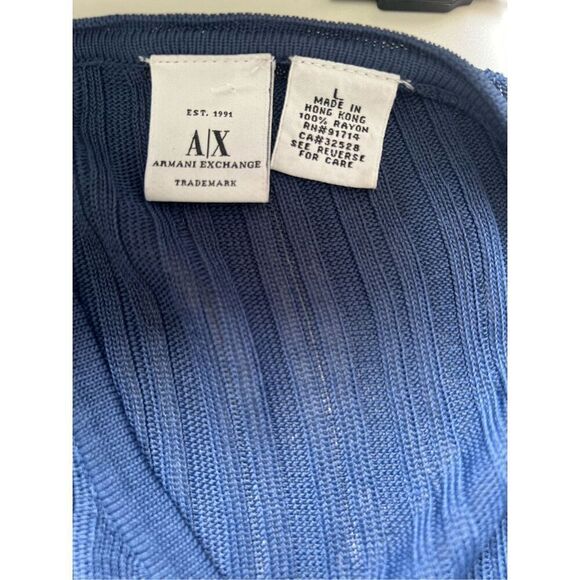 Vintage Armani Exchange Superb Ribbed Sweater Size Size L Navy V Neck Long Sheer - Picture 9 of 9